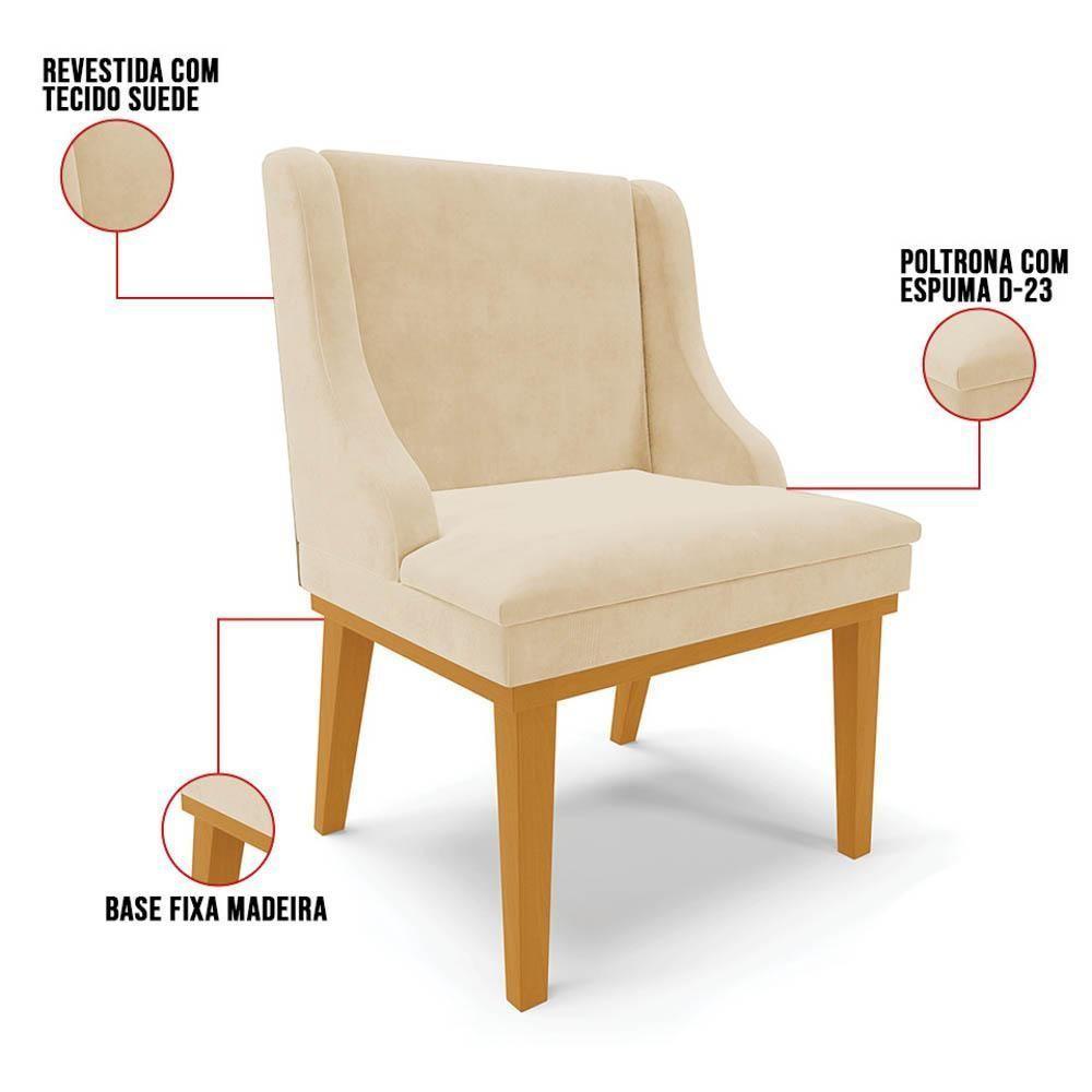 Kit 10 Cadeiras Estofadas Para Sala De Jantar Base Fixa De Madeira Castanho Lia Suede Bege - Ibiza - 5