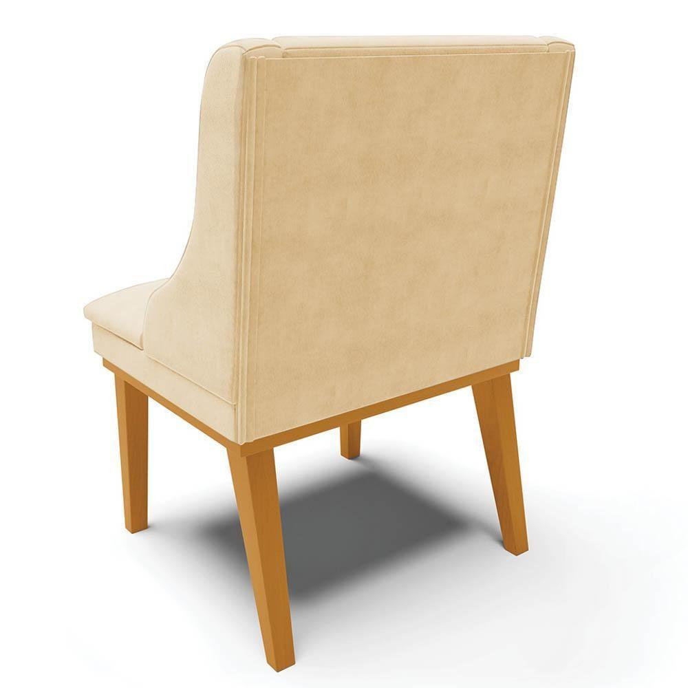 Kit 10 Cadeiras Estofadas Para Sala De Jantar Base Fixa De Madeira Castanho Lia Suede Bege - Ibiza - 8