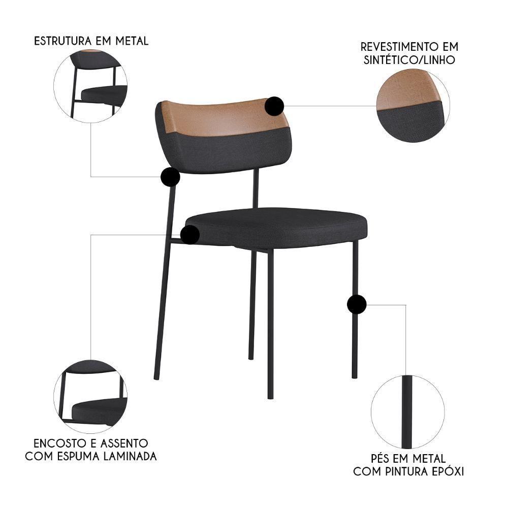 Kit 10 Cadeiras Estofadas Milli Sintético-linho A14 Caramelo-grafite - Mpozenato - 3