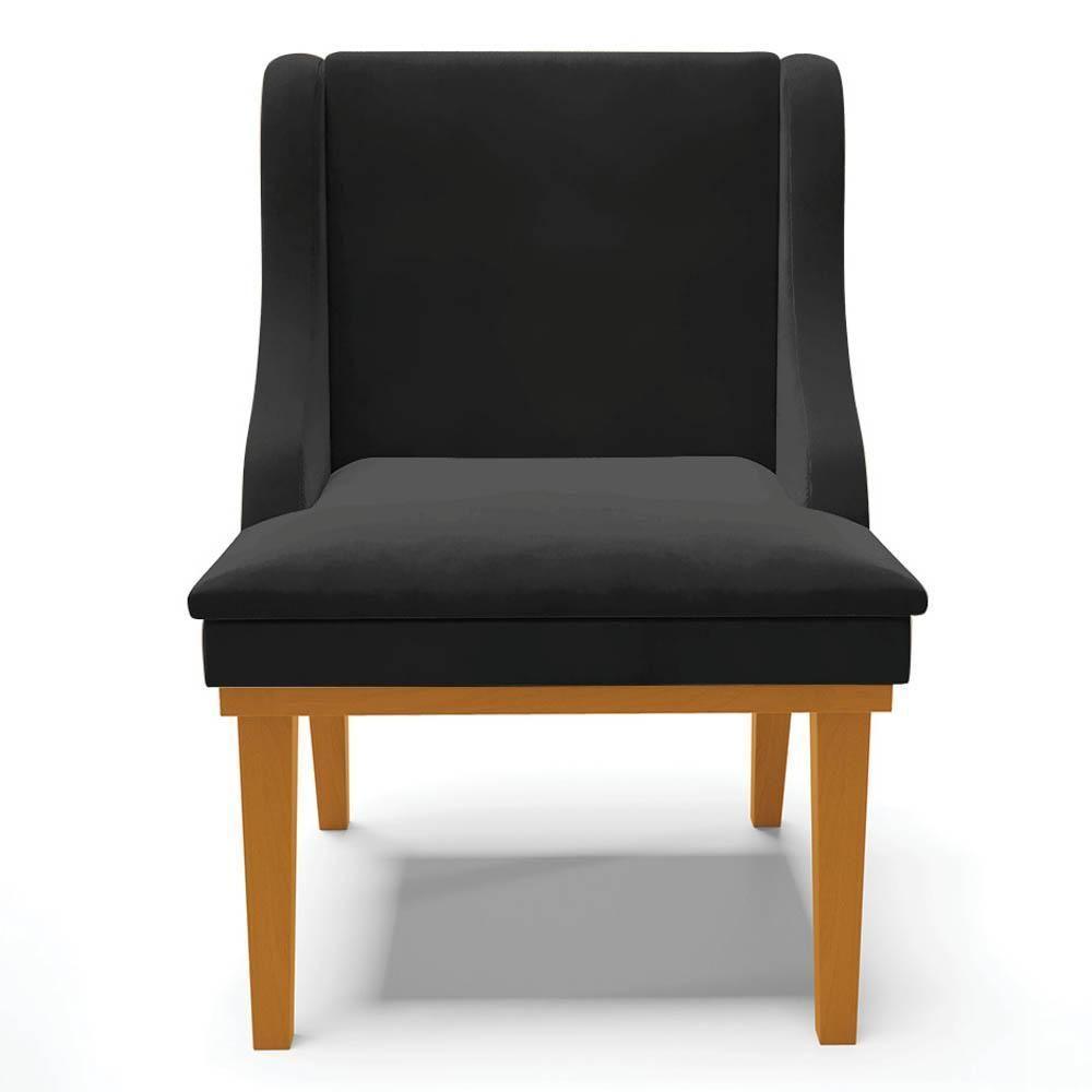 Kit 10 Cadeiras Estofadas Para Sala De Jantar Base Fixa De Madeira Castanho Lia Veludo Preto - Ibiza - 3