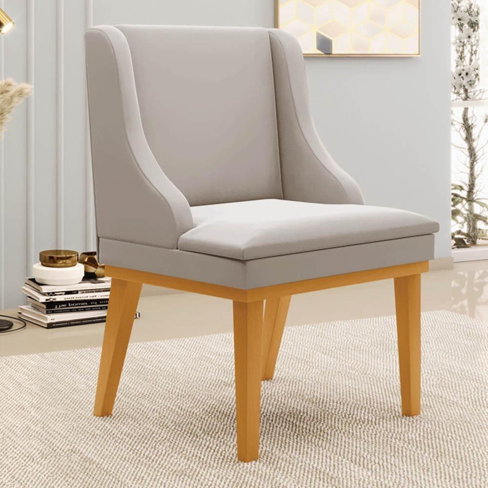 Kit 2 Cadeiras Estofadas Para Sala De Jantar Base Fixa De Madeira Castanho Lia Veludo Cinza - Ibiza - 2