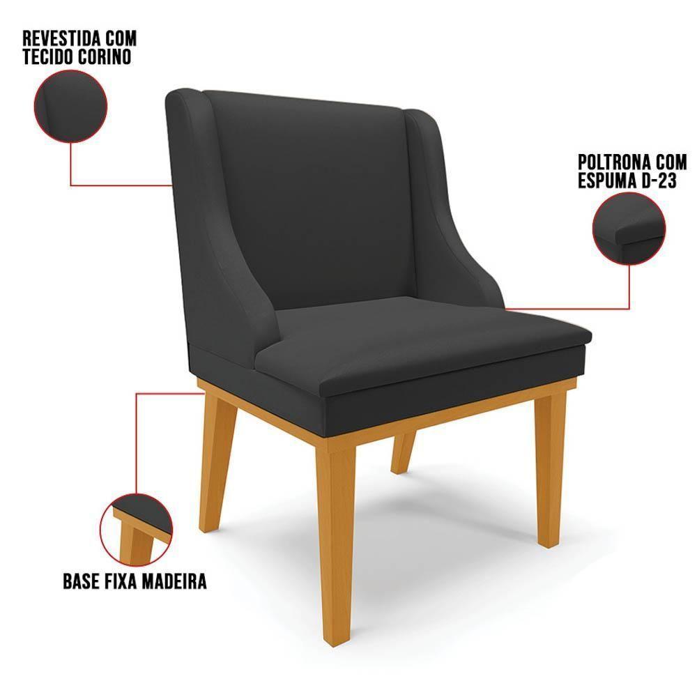 Kit 8 Cadeiras Estofadas Sala De Jantar Base Fixa De Madeira Castanho Lia Sintético Preto - Ibiza - 3