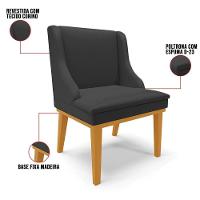 Kit 8 Cadeiras Estofadas Sala De Jantar Base Fixa De Madeira Castanho Lia Sintético Preto - Ibiza - 3