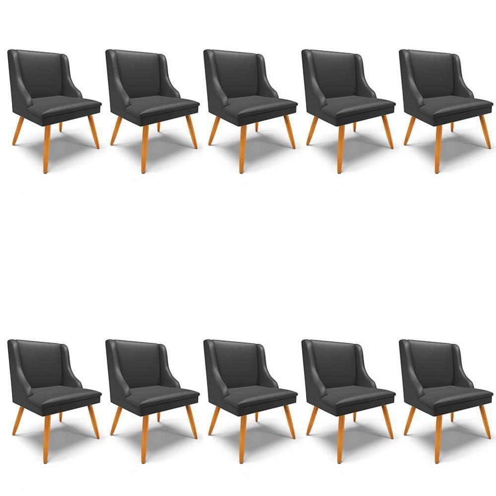 Kit 10 Cadeiras Estofadas Para Sala De Jantar Pés Palito Lia Sintético Preto - Ibiza - 1