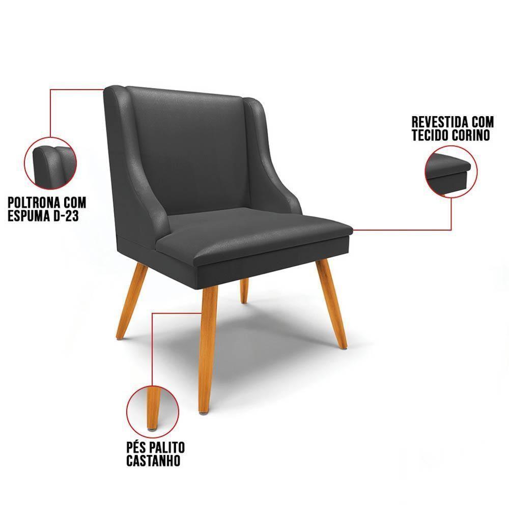 Kit 10 Cadeiras Estofadas Para Sala De Jantar Pés Palito Lia Sintético Preto - Ibiza - 3