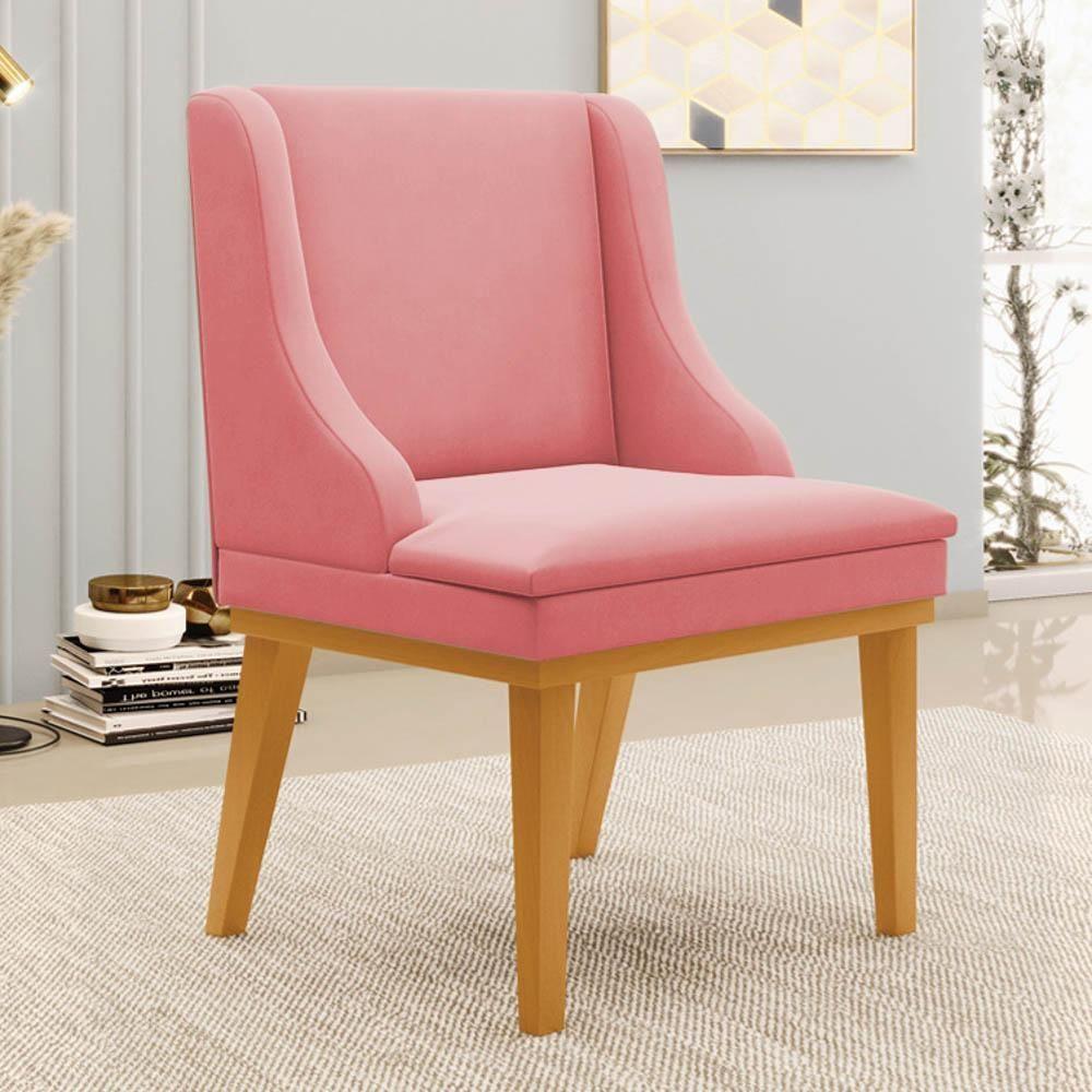 Kit 10 Cadeiras Estofadas Para Sala De Jantar Base Fixa De Madeira Castanho Lia Suede Rosê - Ibiza - 2