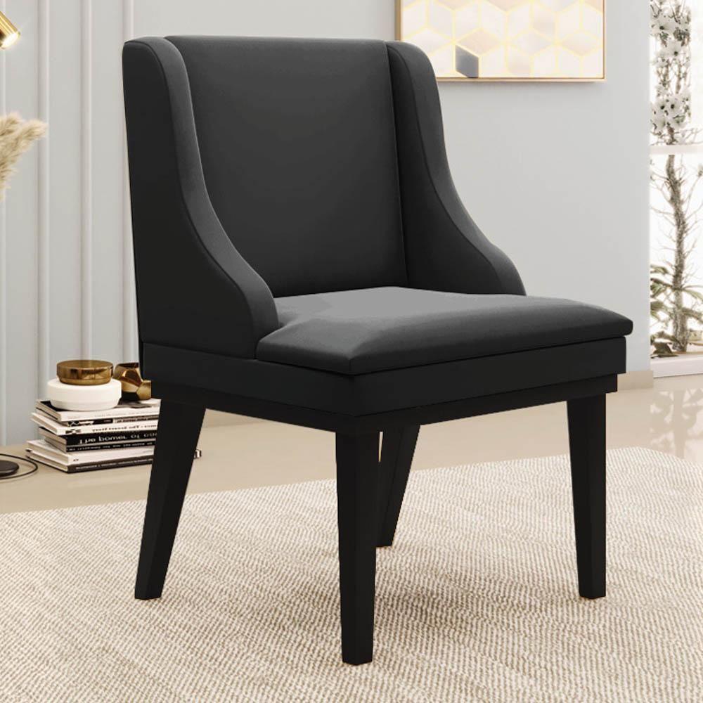 Kit 6 Cadeiras Estofadas Para Sala De Jantar Base Fixa De Madeira Preto Lia Veludo Preto - Ibiza - 2