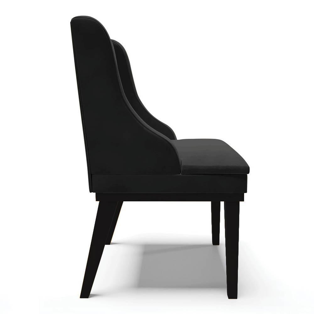 Kit 6 Cadeiras Estofadas Para Sala De Jantar Base Fixa De Madeira Preto Lia Veludo Preto - Ibiza - 6