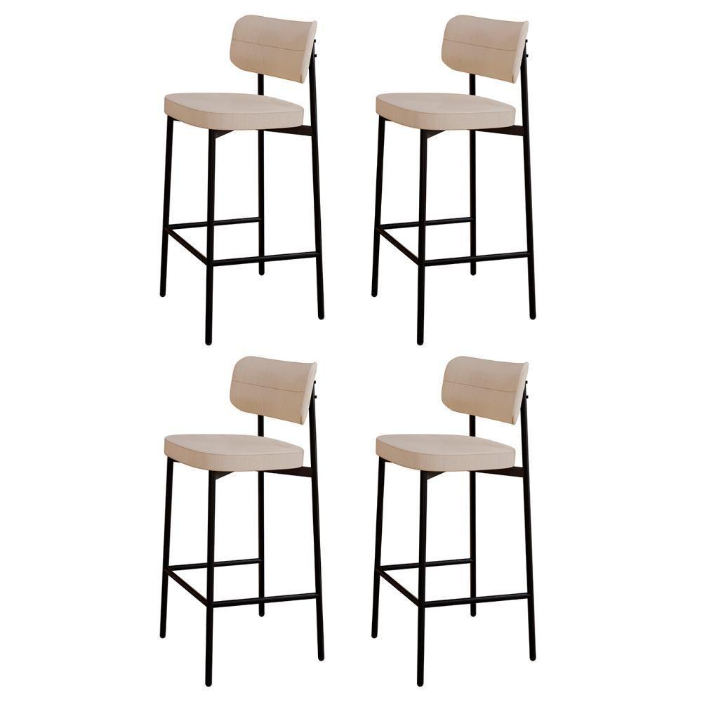 Banqueta Alta Bar Estofada Kit 4 Ella M25 Linho Areia - Mpozenato - 1