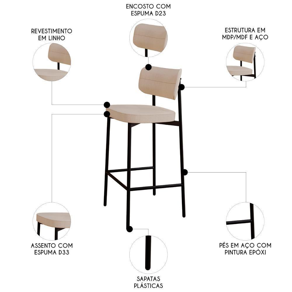 Banqueta Alta Bar Estofada Kit 4 Ella M25 Linho Areia - Mpozenato - 3