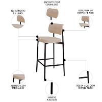 Banqueta Alta Bar Estofada Kit 4 Ella M25 Linho Areia - Mpozenato - 3