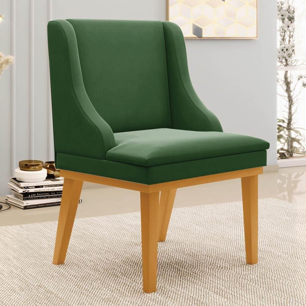 Kit 4 Cadeiras Estofadas Para Sala De Jantar Base Fixa De Madeira Castanho Lia Suede Verde - Ibiza - 2
