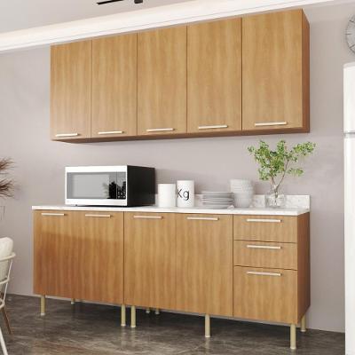Cozinha Compacta 4 Peças CR20448 9 Portas 3 Gavetas MDP 200cm Marrom com Tampo