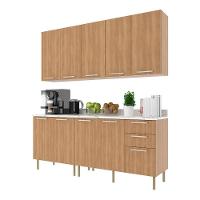 Cozinha Compacta 4 Peças Com Armário E Balcão Com Tampo Multimóveis Cr20448 Freijó Mármore Branco - 2