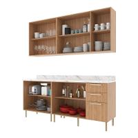 Cozinha Compacta 4 Peças Com Armário E Balcão Com Tampo Multimóveis Cr20448 Freijó Mármore Branco