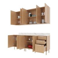 Cozinha Compacta 4 Peças Com Armário E Balcão Com Tampo Multimóveis Cr20448 Freijó Mármore Branco - 5