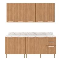 Cozinha Compacta 4 Peças Com Armário E Balcão Com Tampo Multimóveis Cr20448 Freijó Mármore Branco - 6