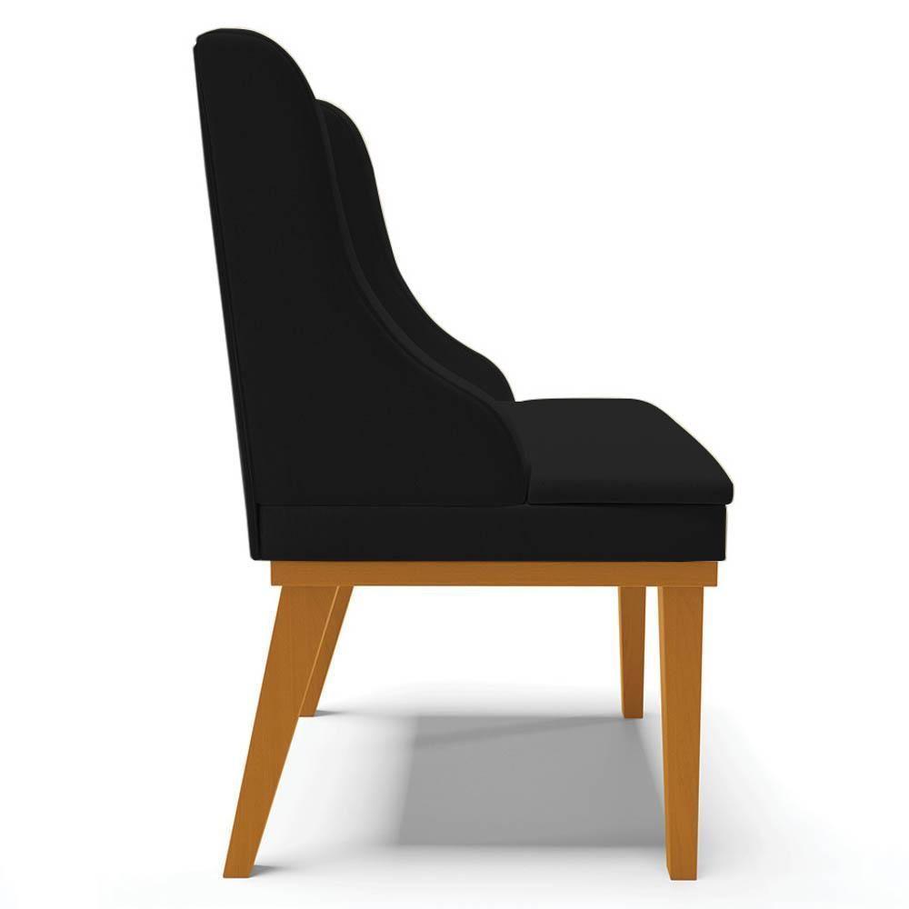 Kit 2 Cadeiras Estofadas Para Sala De Jantar Base Fixa De Madeira Castanho Lia Linho Preto - Ibiza - 6