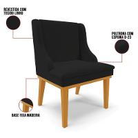 Kit 2 Cadeiras Estofadas Para Sala De Jantar Base Fixa De Madeira Castanho Lia Linho Preto - Ibiza - 3