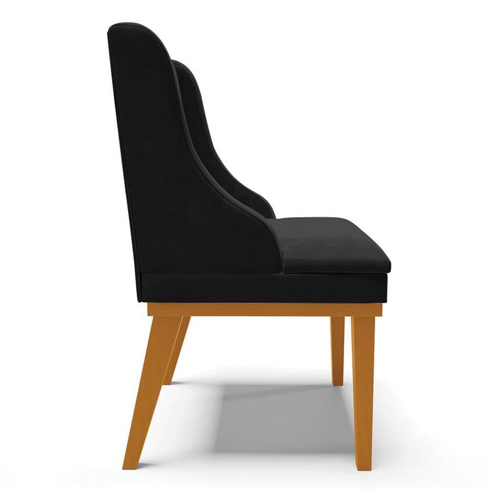 Kit 8 Cadeiras Estofadas Para Sala De Jantar Base Fixa De Madeira Castanho Lia Suede Preto - Ibiza - 6