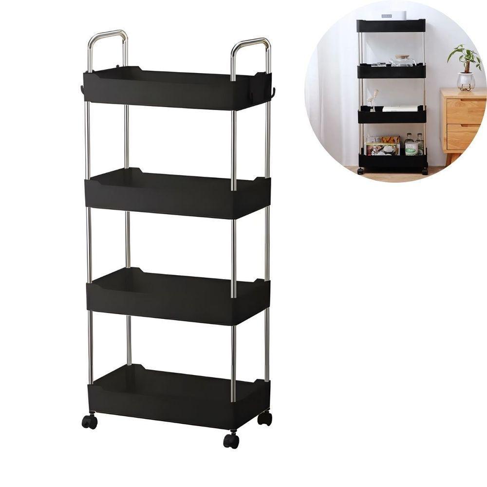 Prateleira Multiuso 4 Andares Com Rodinhas - Organize Com Praticidade preto - 1