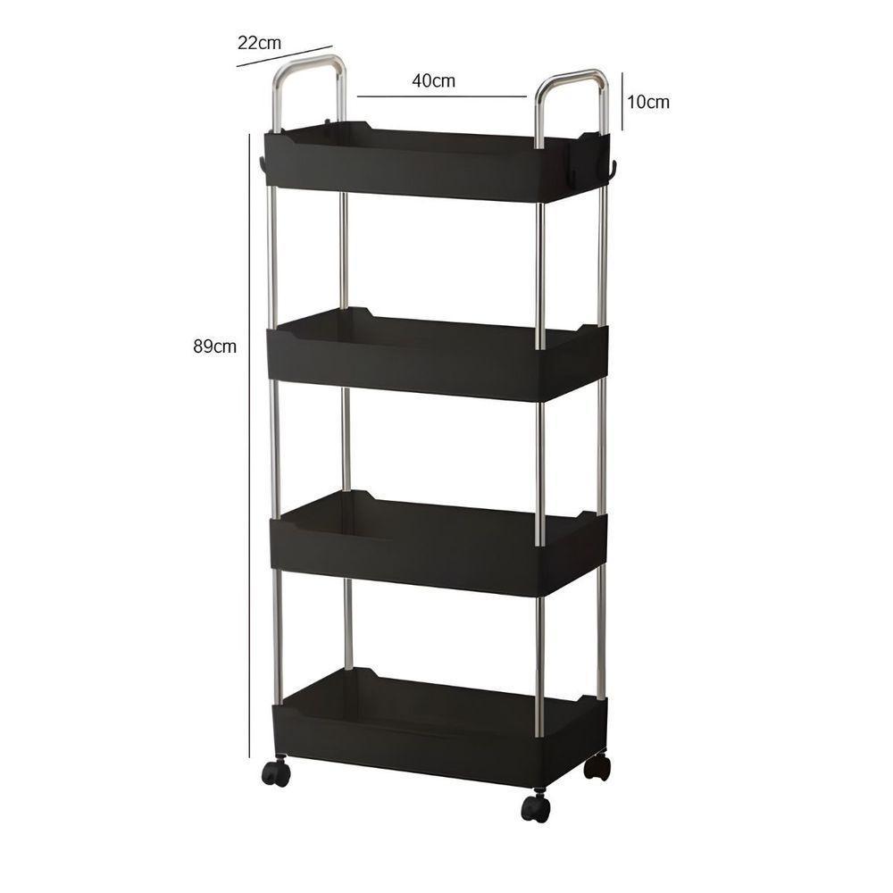 Prateleira Multiuso 4 Andares Com Rodinhas - Organize Com Praticidade preto - 4
