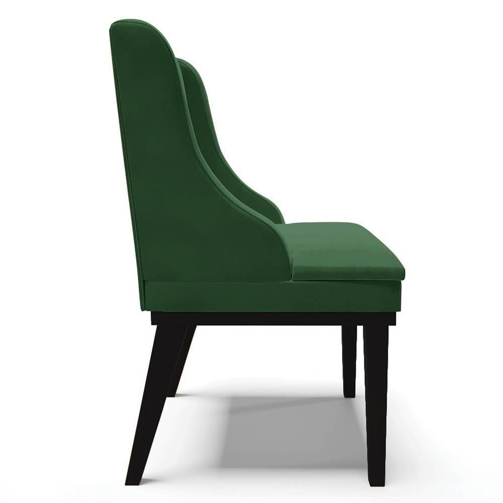 Kit 2 Cadeiras Estofadas Para Sala De Jantar Base Fixa De Madeira Preto Lia Veludo Verde - Ibiza - 3