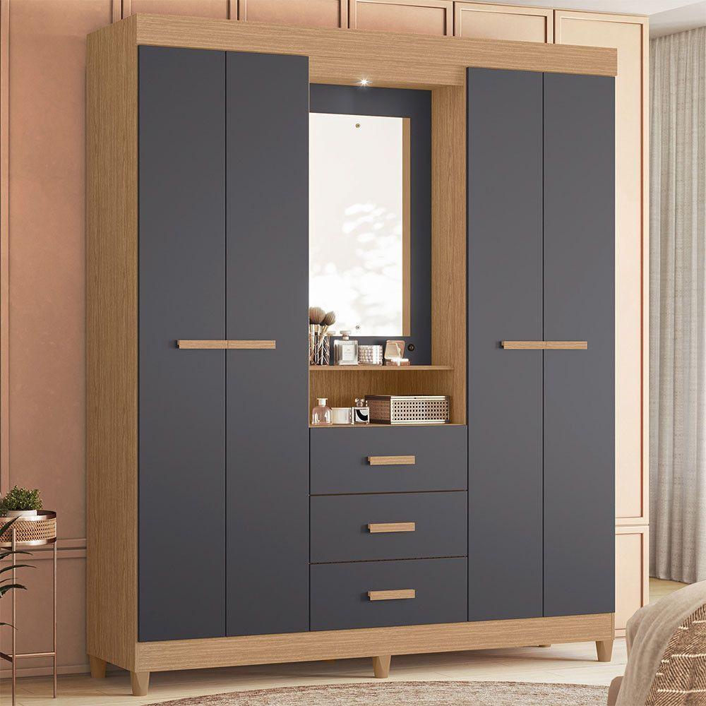 Guarda Roupa ágata Com 4 Portas E 1 Cabideiro Albatroz Freijó/titanium - 2