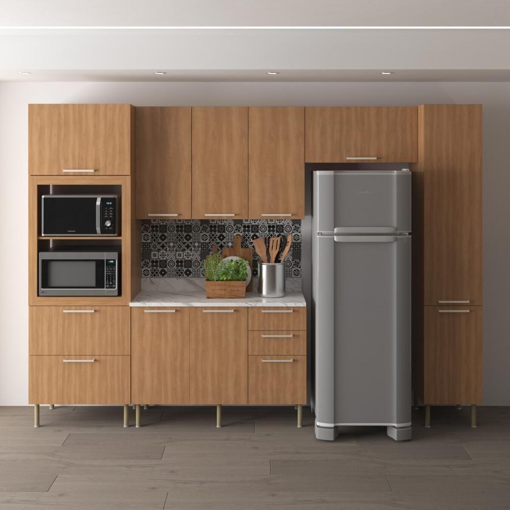 Cozinha Completa Modulada 5 Peças Com Balcão Com Tampo Multimóveis Cr20451 Freijó Mármore Branco - 1