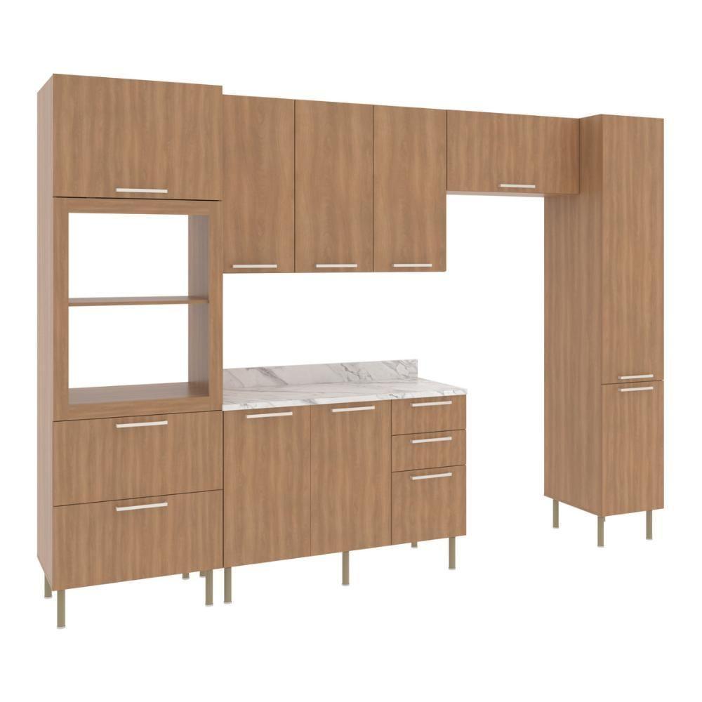 Cozinha Completa Modulada 5 Peças Com Balcão Com Tampo Multimóveis Cr20451 Freijó Mármore Branco - 2