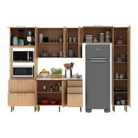 Cozinha Completa Modulada 5 Peças Com Balcão Com Tampo Multimóveis Cr20451 Freijó Mármore Branco