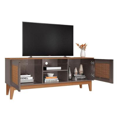 Rack Sala Safira Para Tv Até 55 Polegadas Com Pés Em Madeira Cinza Perola/noce