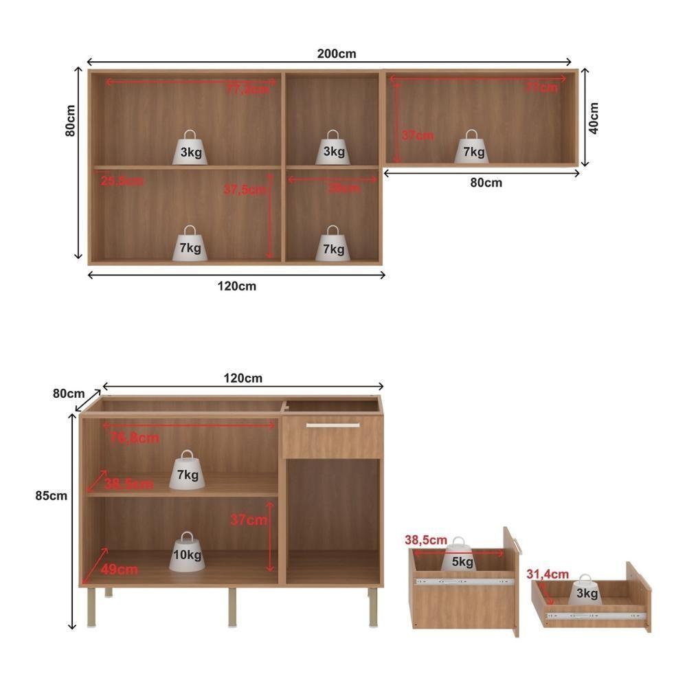 Cozinha Compacta 3 Peças Com Armários E Balcão Com Tampo Multimóveis Cr20449 Freijó Mármore Branco - 5