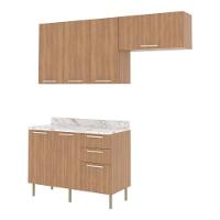 Cozinha Compacta 3 Peças Com Armários E Balcão Com Tampo Multimóveis Cr20449 Freijó Mármore Branco - 2