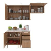 Cozinha Compacta 3 Peças Com Armários E Balcão Com Tampo Multimóveis Cr20449 Freijó Mármore Branco