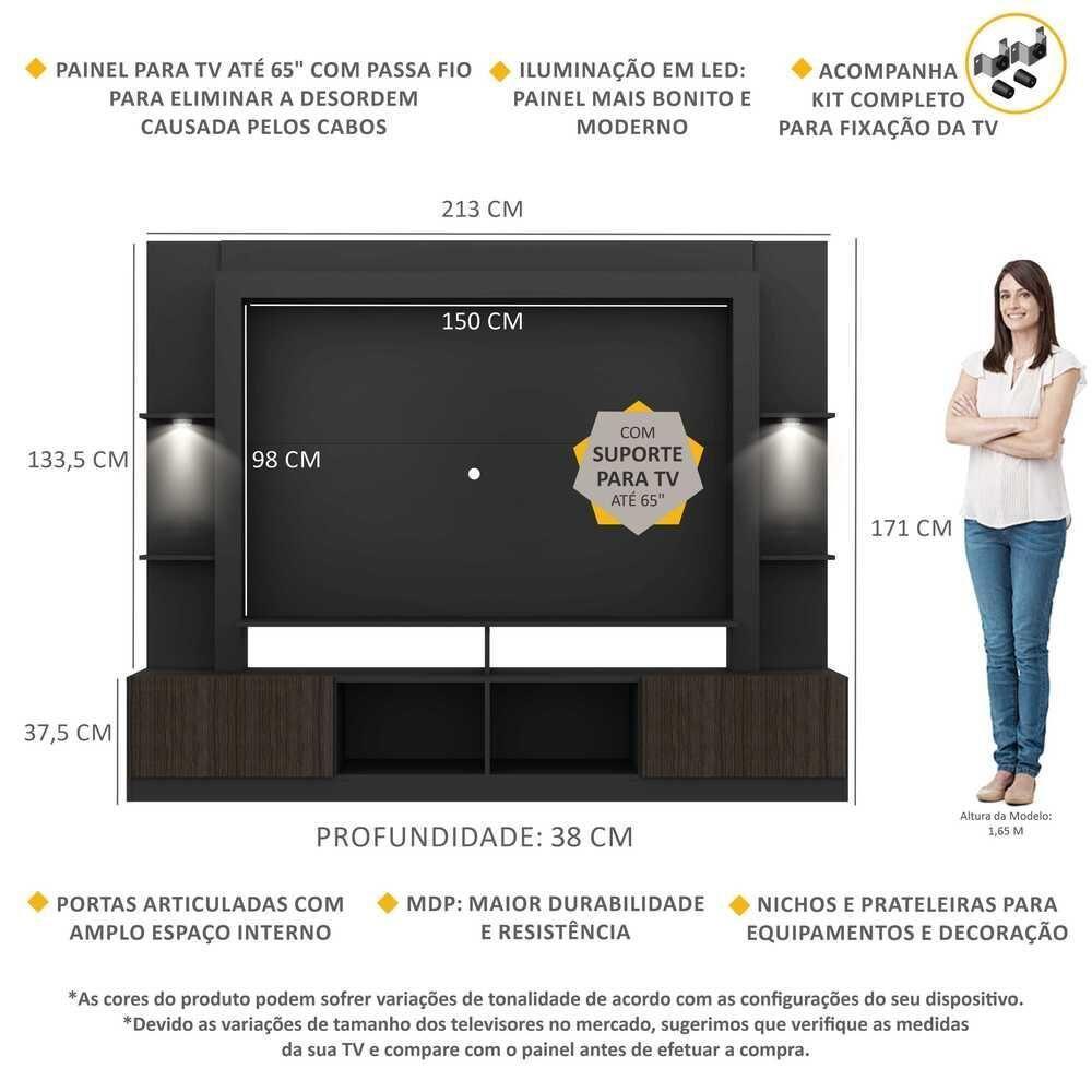 Rack Estante com Suporte Tv 65´´ Leds Preto/Tenerife - 5