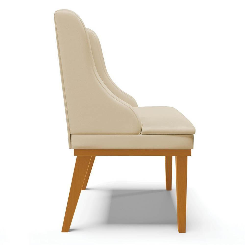 Kit 2 Cadeiras Estofadas Sala De Jantar Base Fixa De Madeira Castanho Lia Sintético Bege - Ibiza - 4