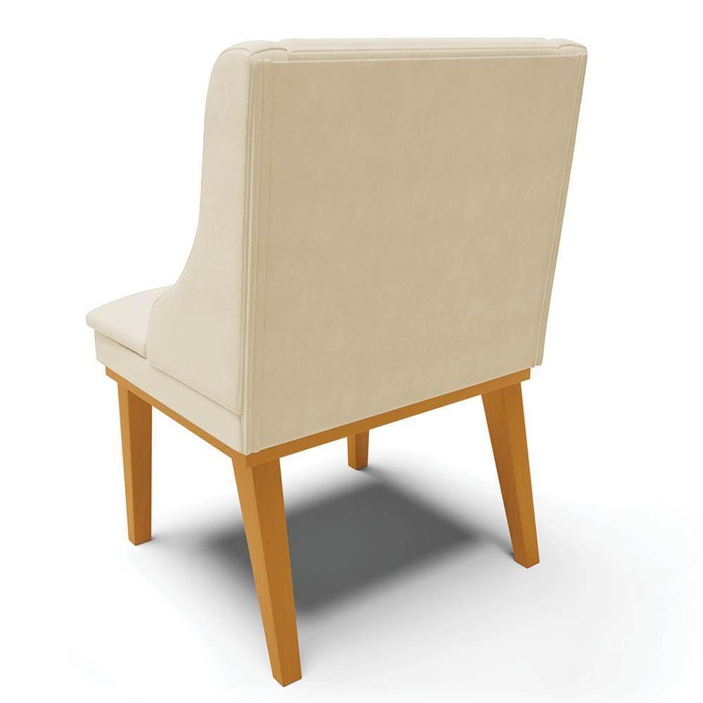 Kit 2 Cadeiras Estofadas Sala De Jantar Base Fixa De Madeira Castanho Lia Sintético Bege - Ibiza - 5