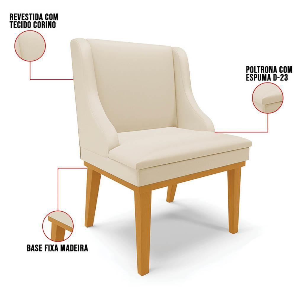 Kit 2 Cadeiras Estofadas Sala De Jantar Base Fixa De Madeira Castanho Lia Sintético Bege - Ibiza - 8