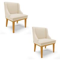 Kit 2 Cadeiras Estofadas Sala De Jantar Base Fixa De Madeira Castanho Lia Sintético Bege - Ibiza - 1