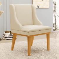 Kit 2 Cadeiras Estofadas Sala De Jantar Base Fixa De Madeira Castanho Lia Sintético Bege - Ibiza - 7