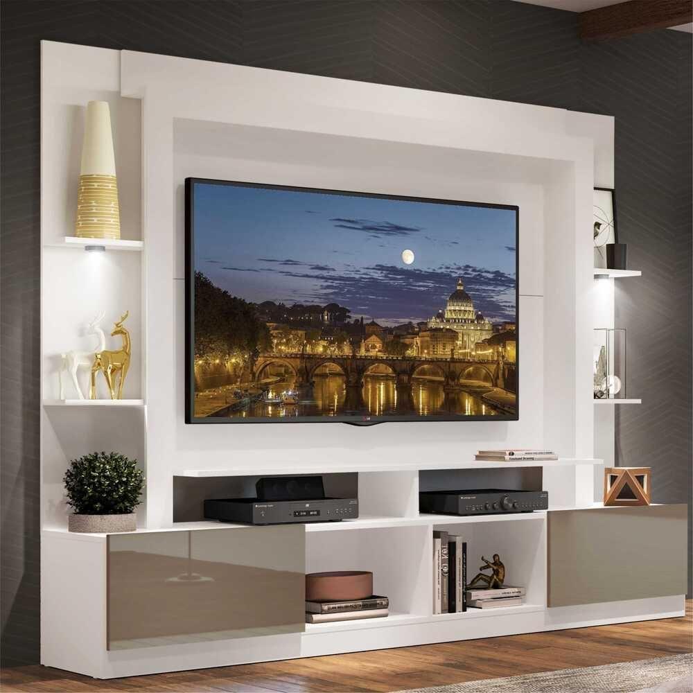 Rack Estante com Suporte TV 65'' e Leds Berlim Multimóveis Branco/lacca Fumê - 1