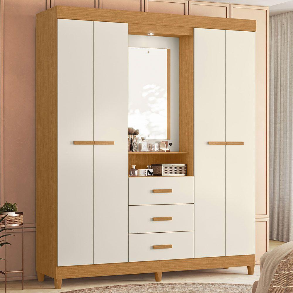 Guarda Roupa ágata Com 4 Portas E 1 Cabideiro Albatroz Cinamomo/off White - 5