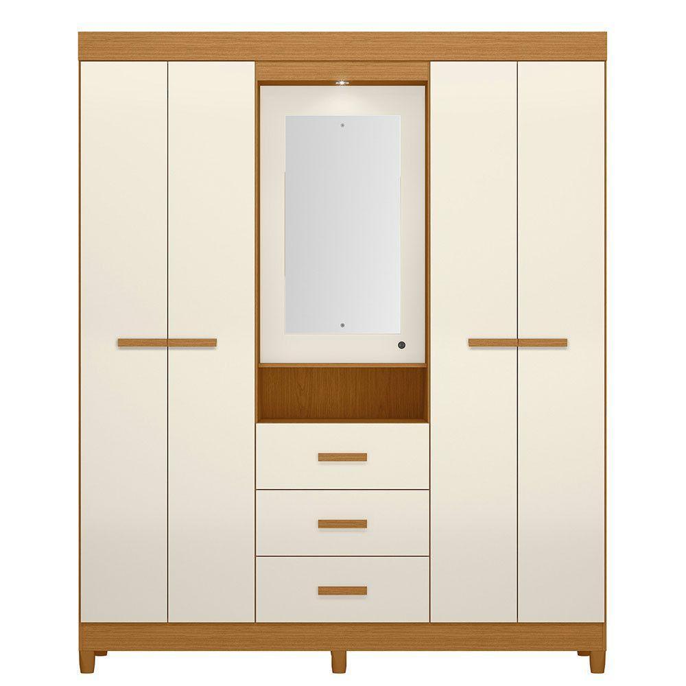 Guarda Roupa ágata Com 4 Portas E 1 Cabideiro Albatroz Cinamomo/off White - 6