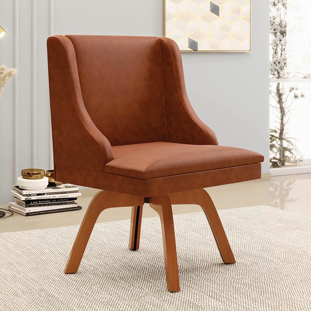 Kit 10 Cadeiras Estofadas Base Giratória De Madeira Lia Sintético Premium Nozes - Ibiza - 2