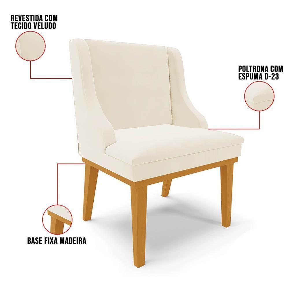 Kit 8 Cadeiras Estofadas Para Sala De Jantar Base Fixa De Madeira Castanho Lia Veludo Bege - Ibiza - 3