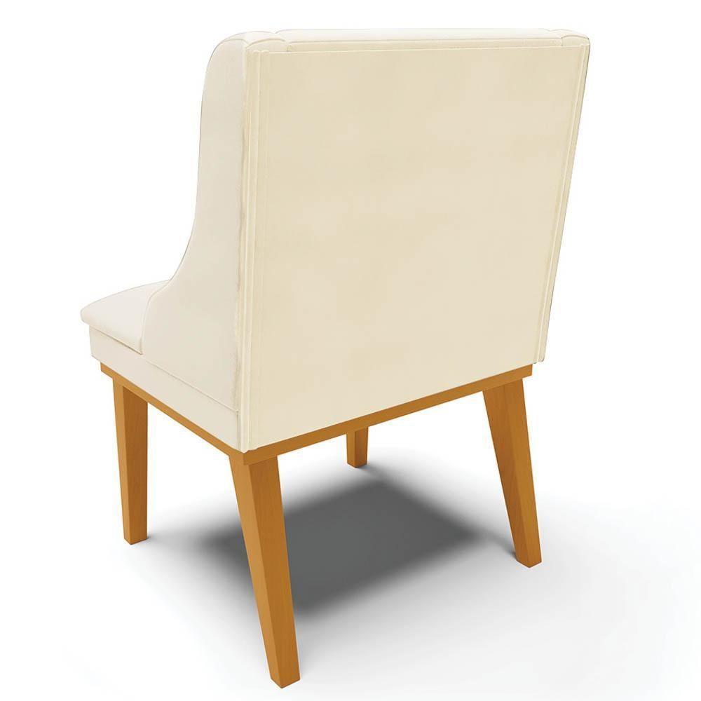 Kit 8 Cadeiras Estofadas Para Sala De Jantar Base Fixa De Madeira Castanho Lia Veludo Bege - Ibiza - 6