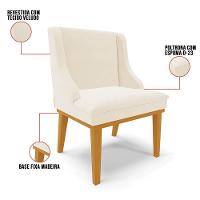 Kit 8 Cadeiras Estofadas Para Sala De Jantar Base Fixa De Madeira Castanho Lia Veludo Bege - Ibiza - 3