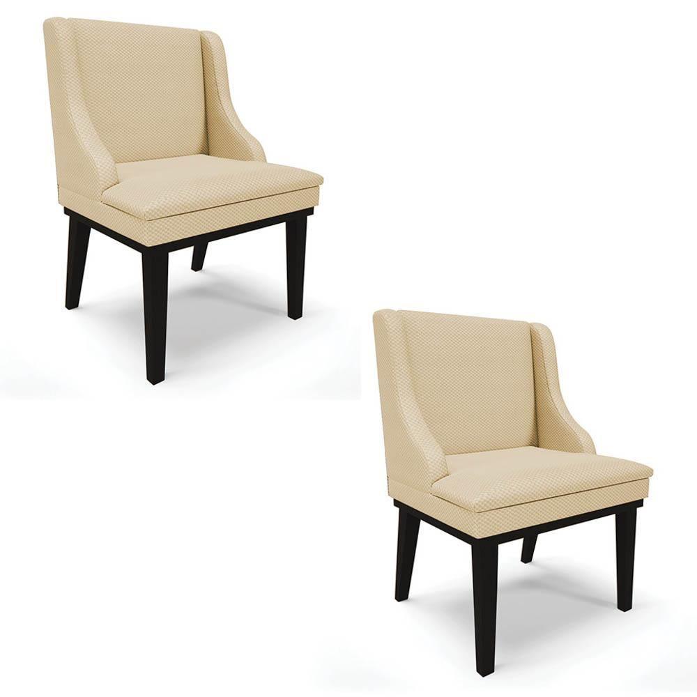 Kit 2 Cadeiras Estofadas Para Sala De Jantar Base Fixa De Madeira Preto Lia Veludo Luxo Off White - Ibiza - 1