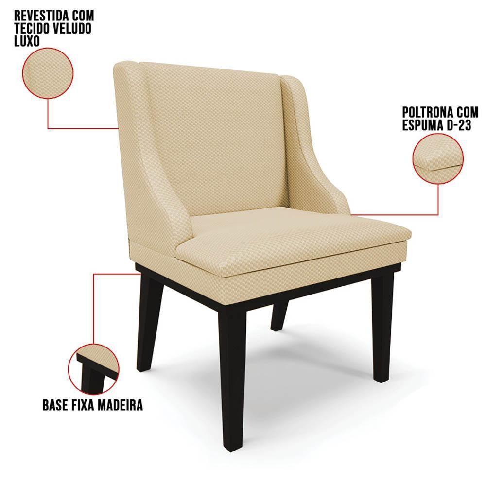 Kit 2 Cadeiras Estofadas Para Sala De Jantar Base Fixa De Madeira Preto Lia Veludo Luxo Off White - Ibiza - 3